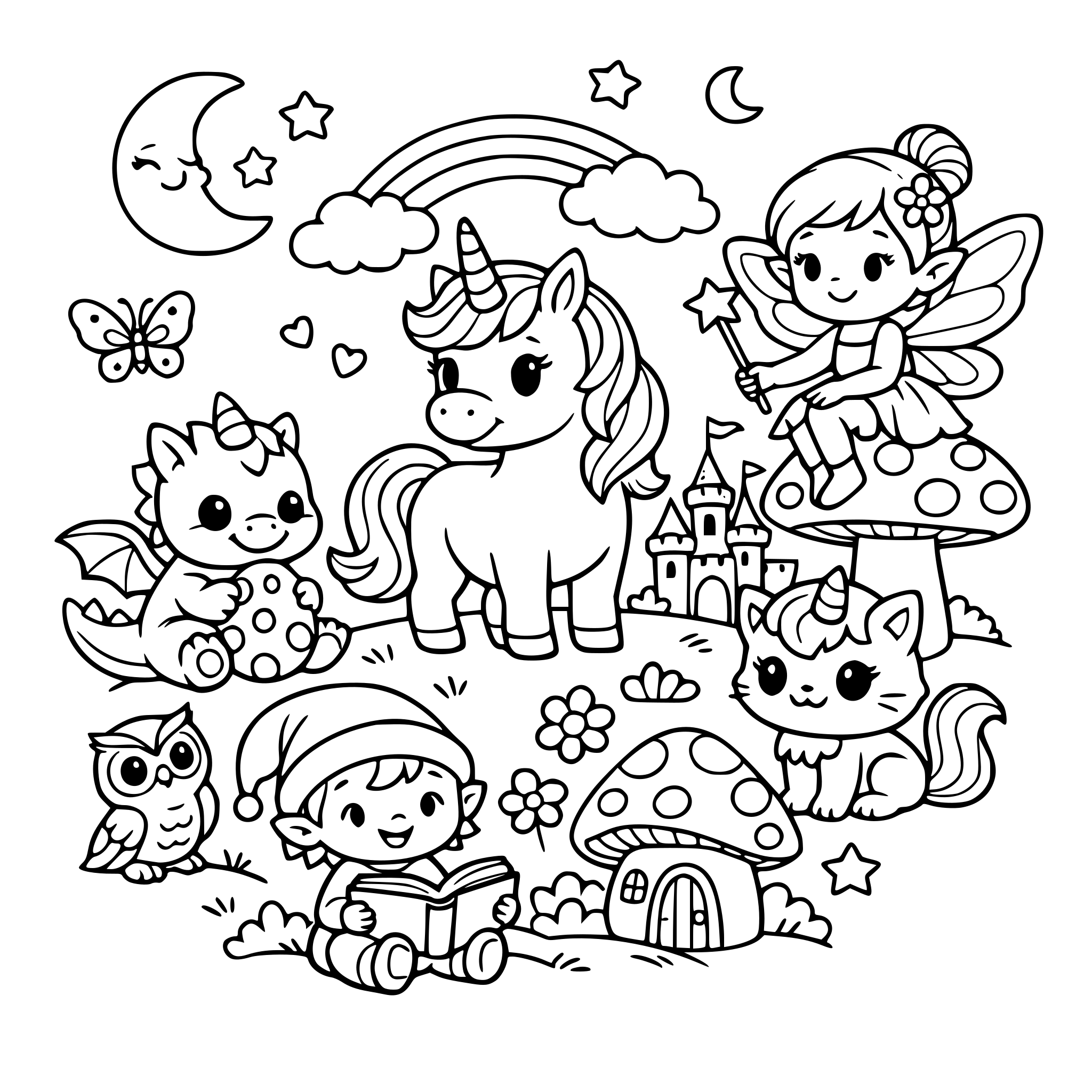 50 dibujos sobre temática de fantasía: unicornios, mundo mágico, personajes tiernos y entrañables. Inspírate en dibujos famosos de éxito sin realizar copias ilegales