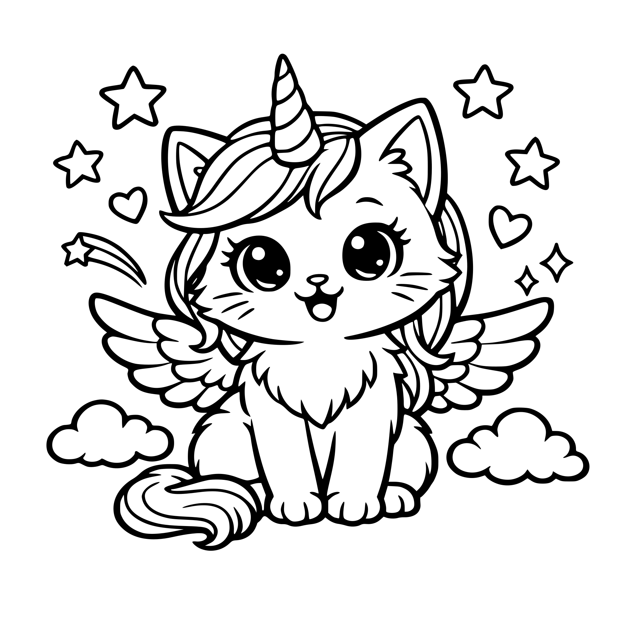 crami un gattino unicorno fatato da colorare