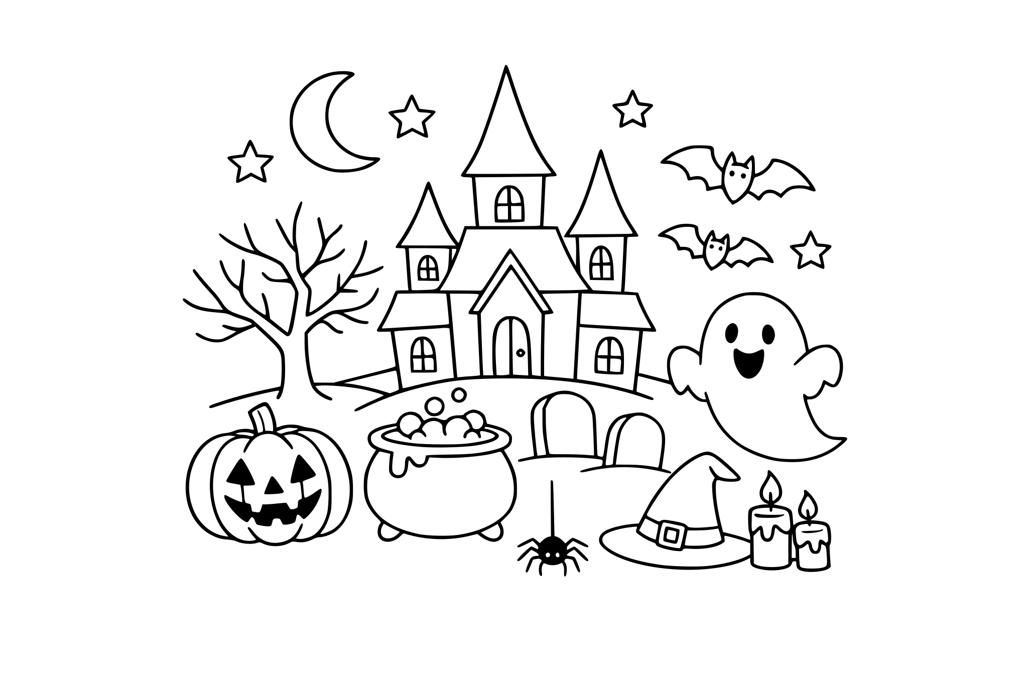 Halloween scene. minimalist line.