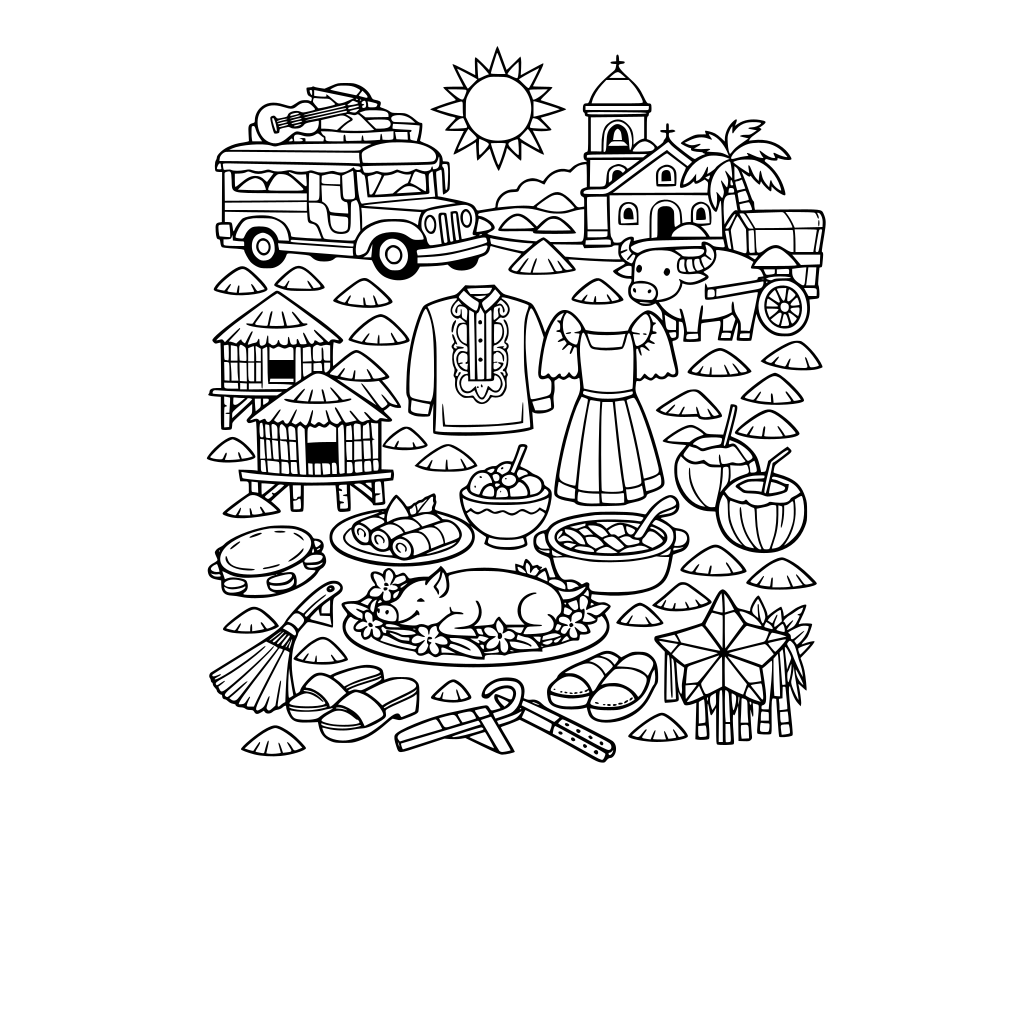 Compilation of Filipino items including 15 hidden bamboo hats