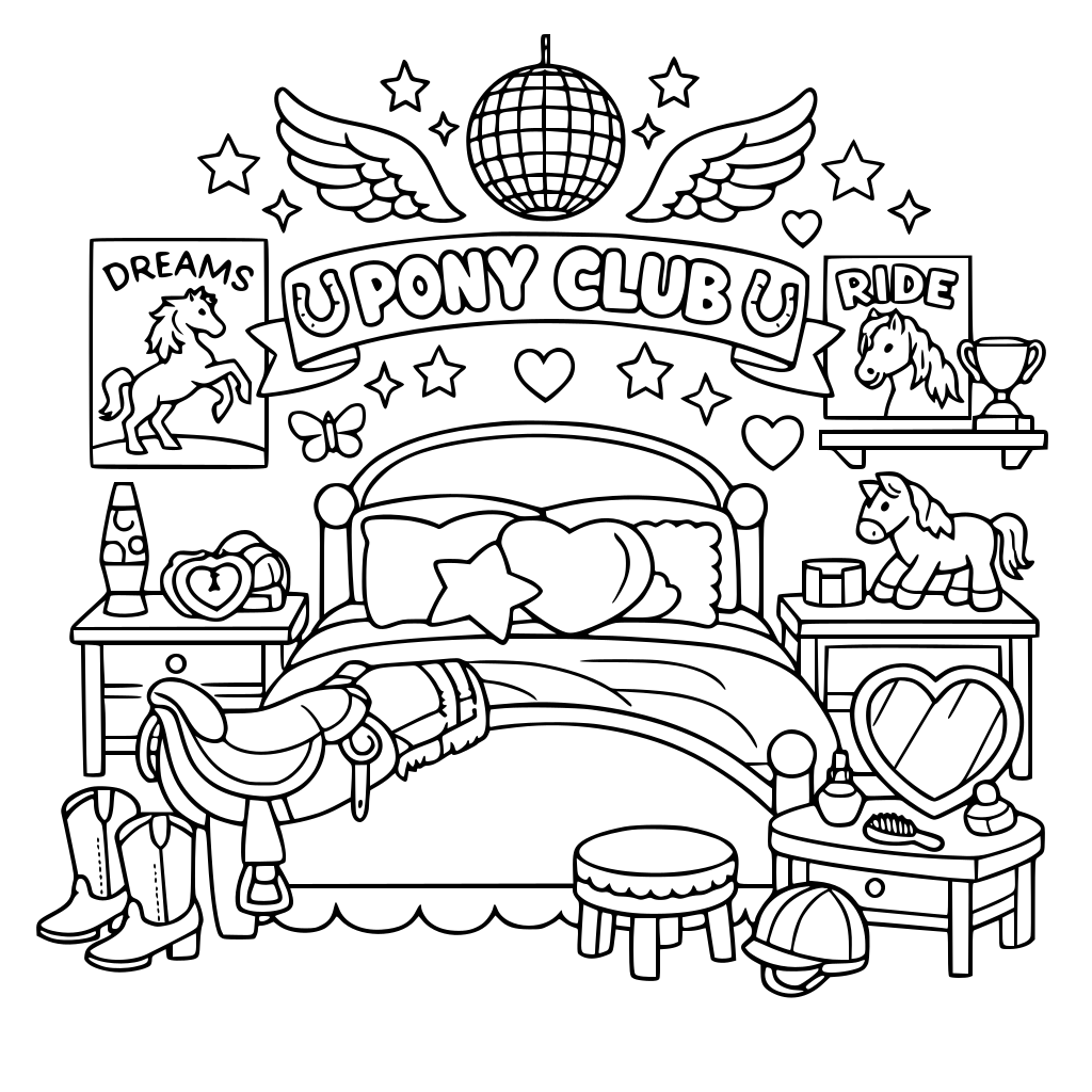 A Y2K style pink pony club themed aesthetic girls master bedroom