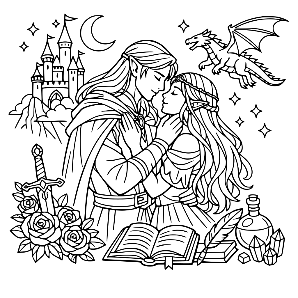 romantasy inspired color pages
