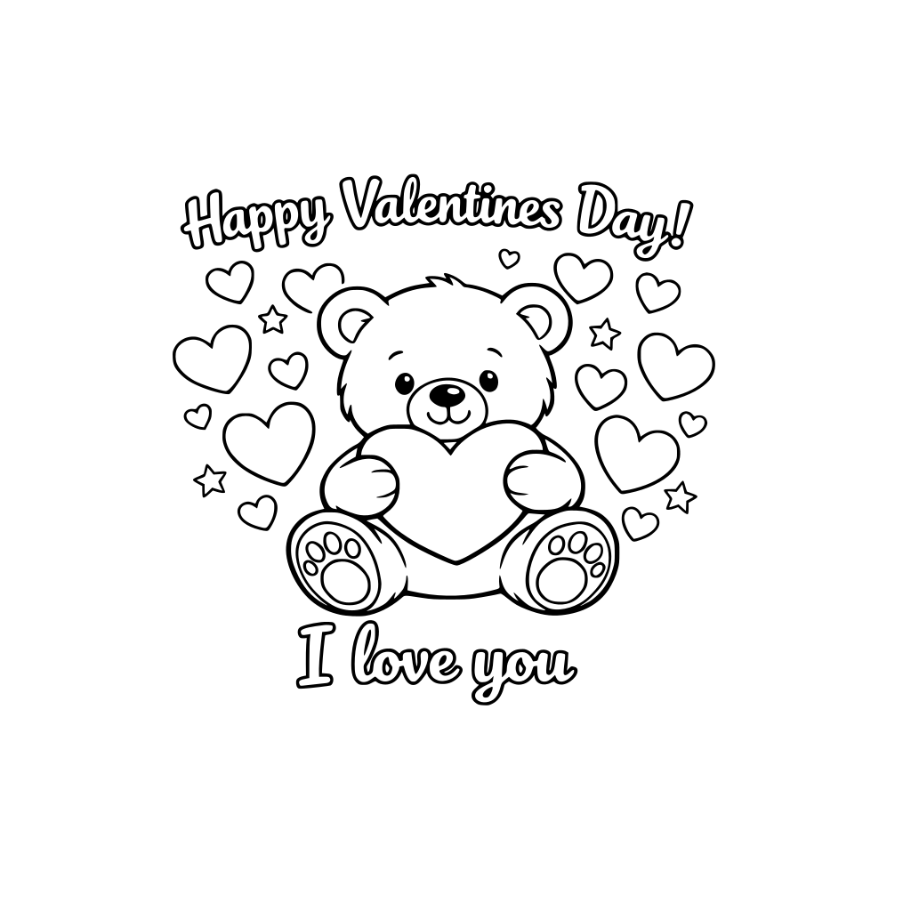 bear holding a heart with hearts background. with a word saying "Happy Valentines Day! I love you