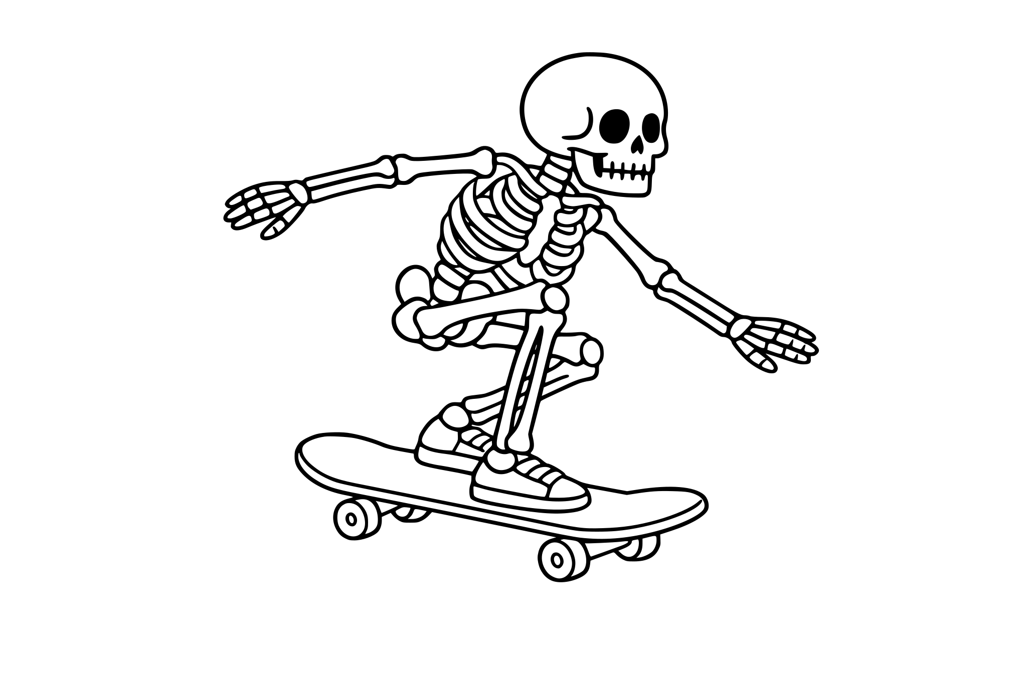 Skeleton riding a skateboard. minimalist line.