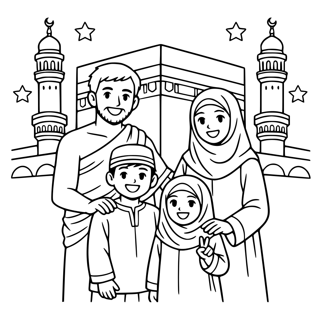 satu keluarga muslim didepan kabah