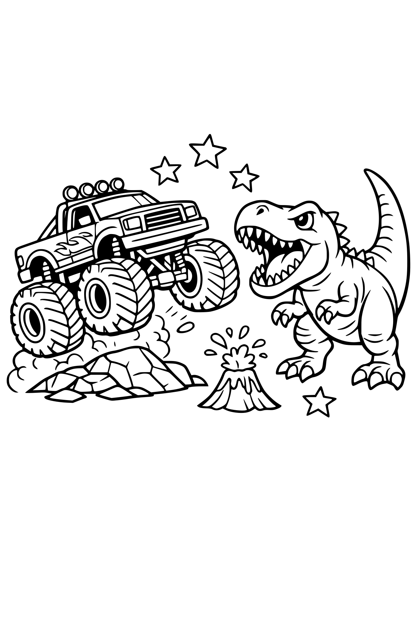 monster truck and dinosaur coloring book