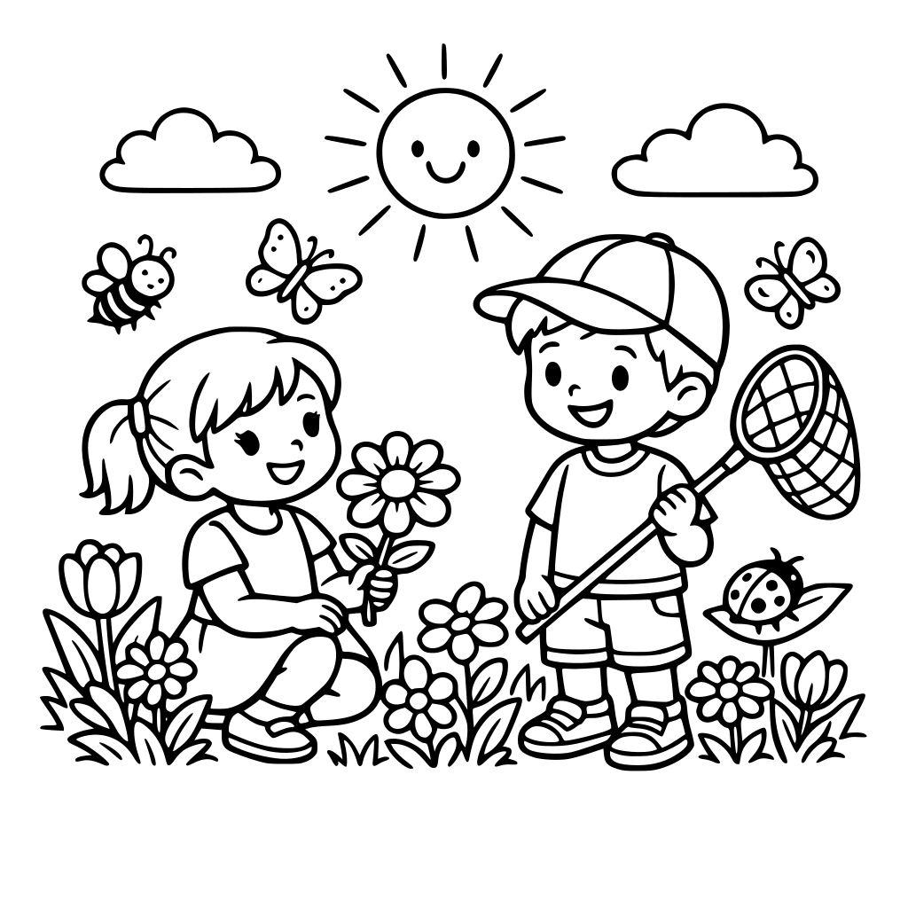 spring, flowers, kids