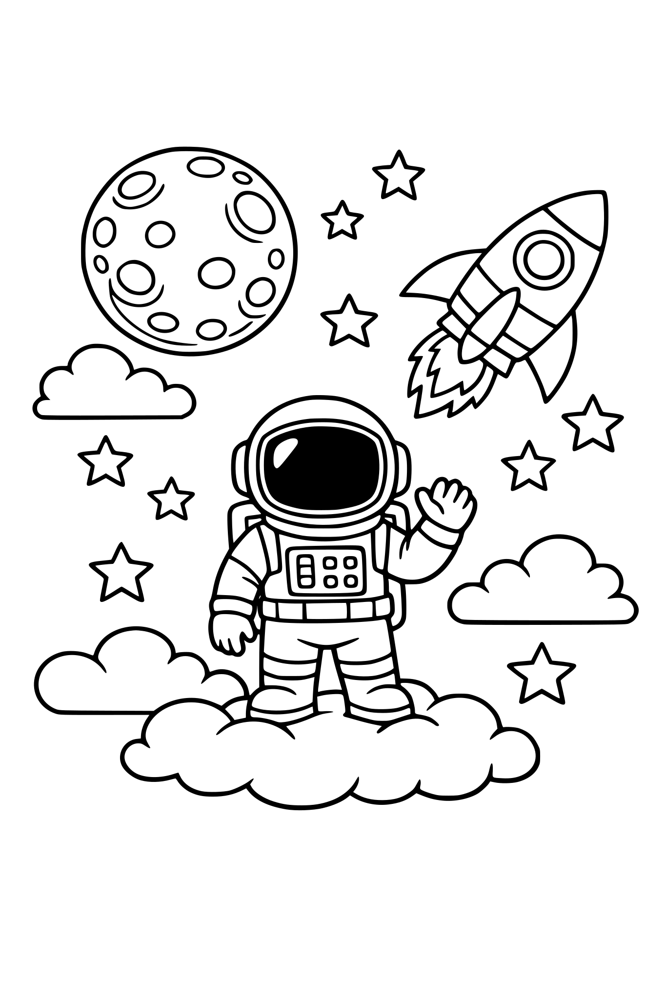 MOON STARS CLOUDS ASTRONAUT ROCKET