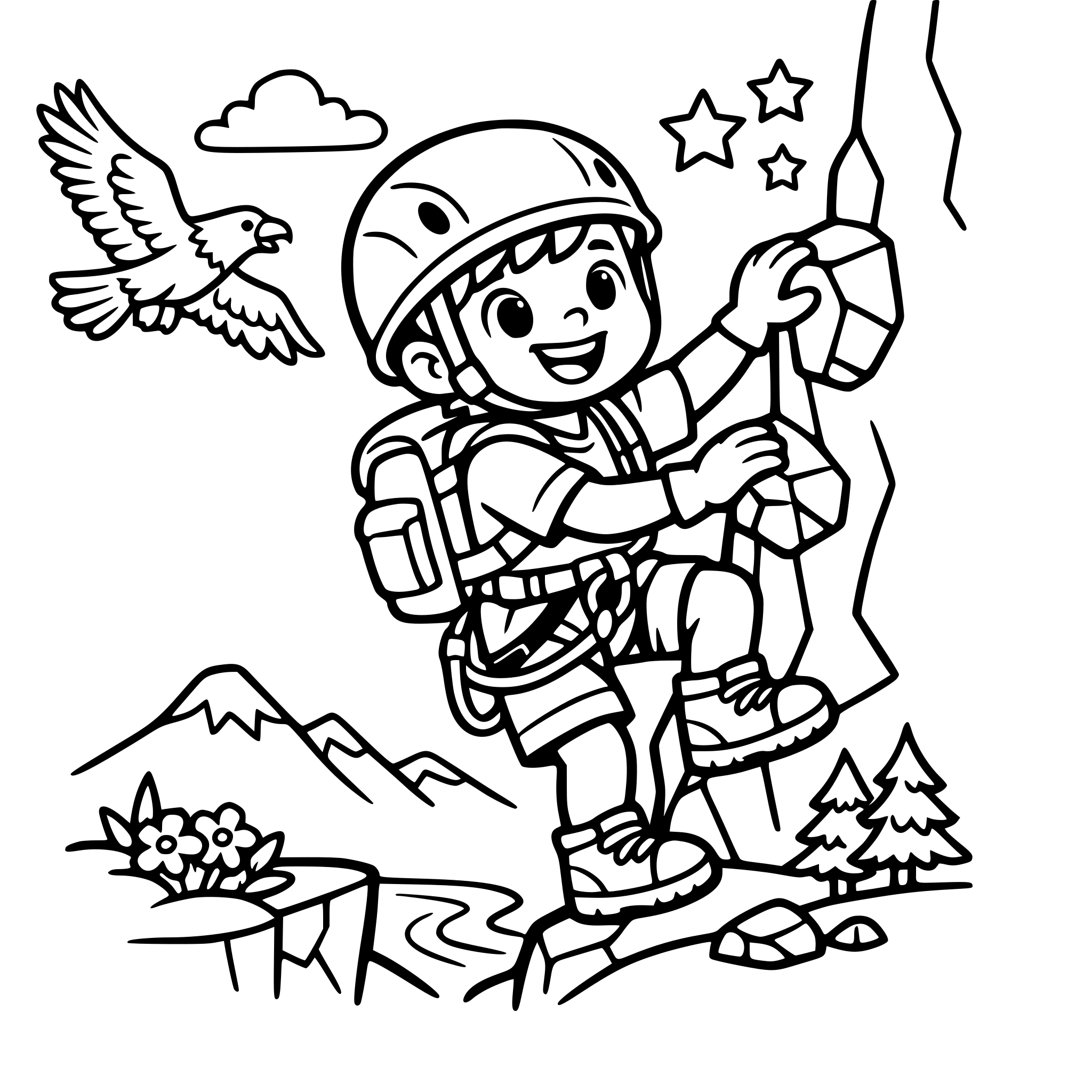 A cute child doing something brave in nature