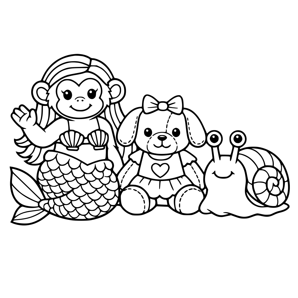 mermaid monkey dog doll snail