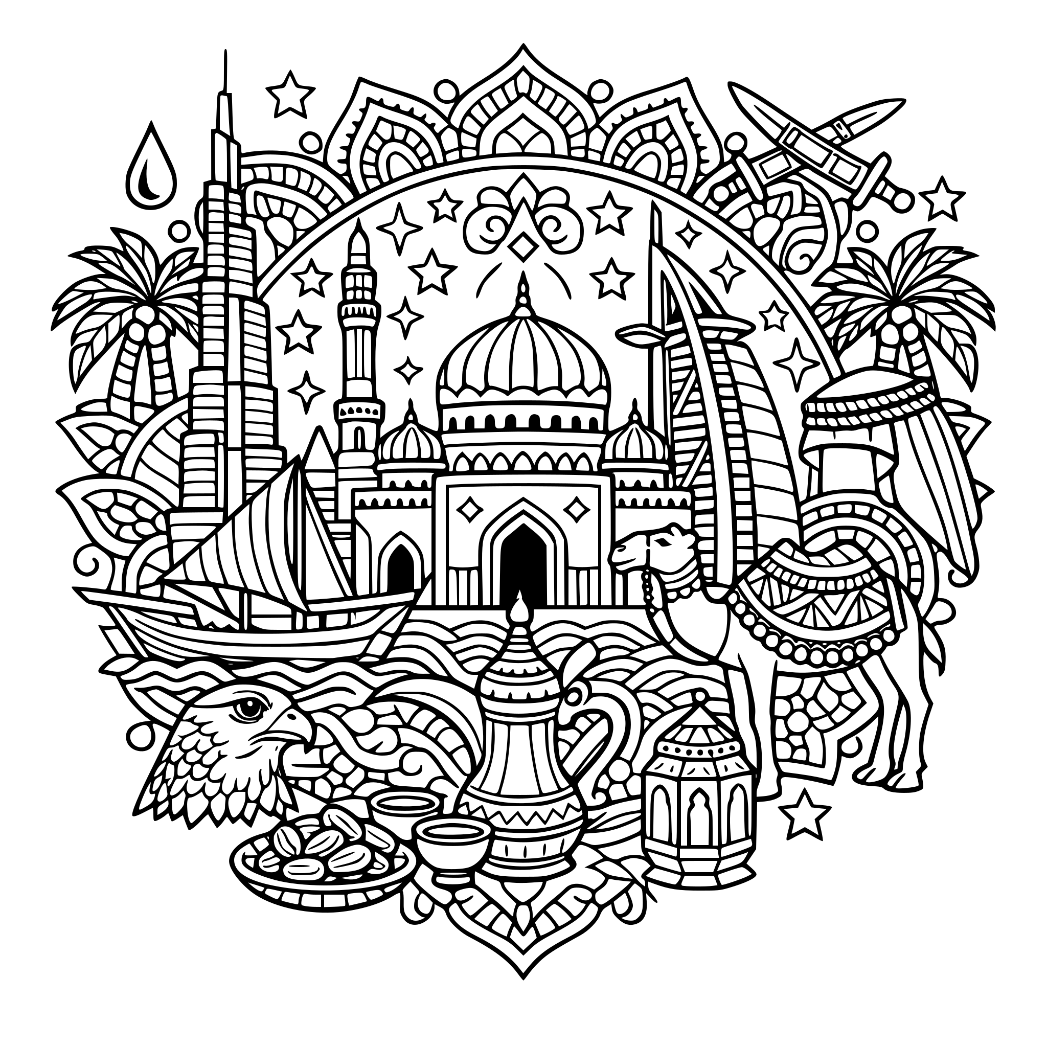 Gulf countries mandala bundle for adults to colour,