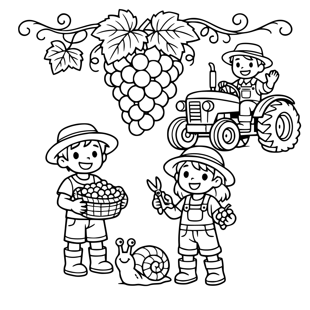 Weinrebe Schnecke Traube Traktor Winzer kinder