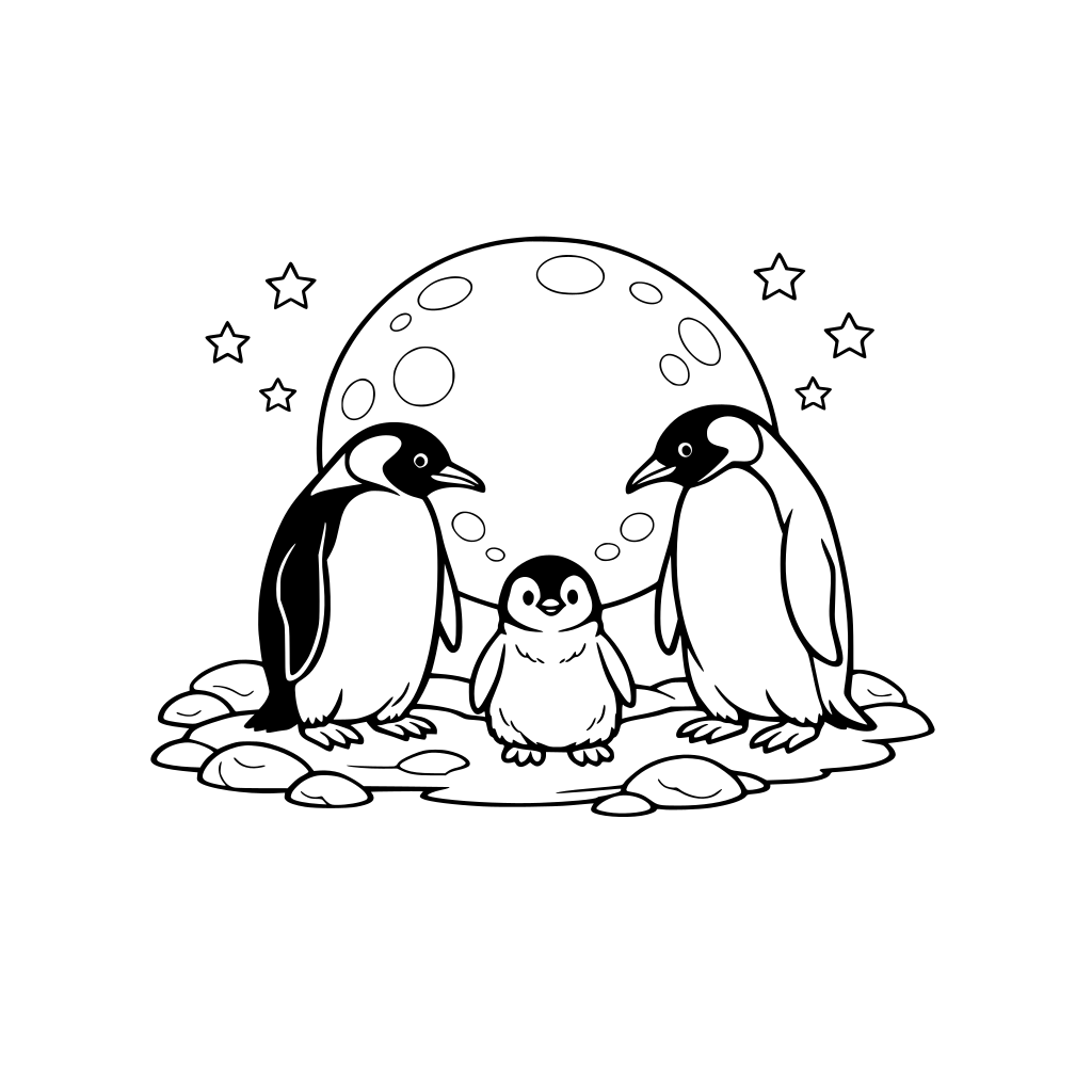 penguins with a full moon in the background