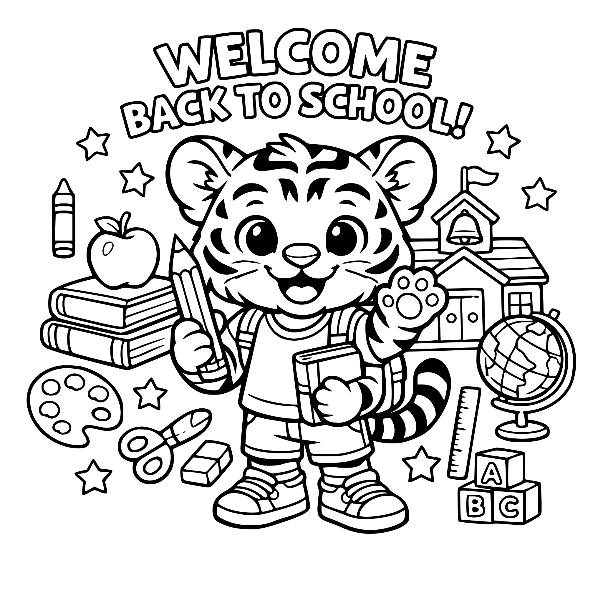 Back to school, kindergarten, welcome, tiger cub