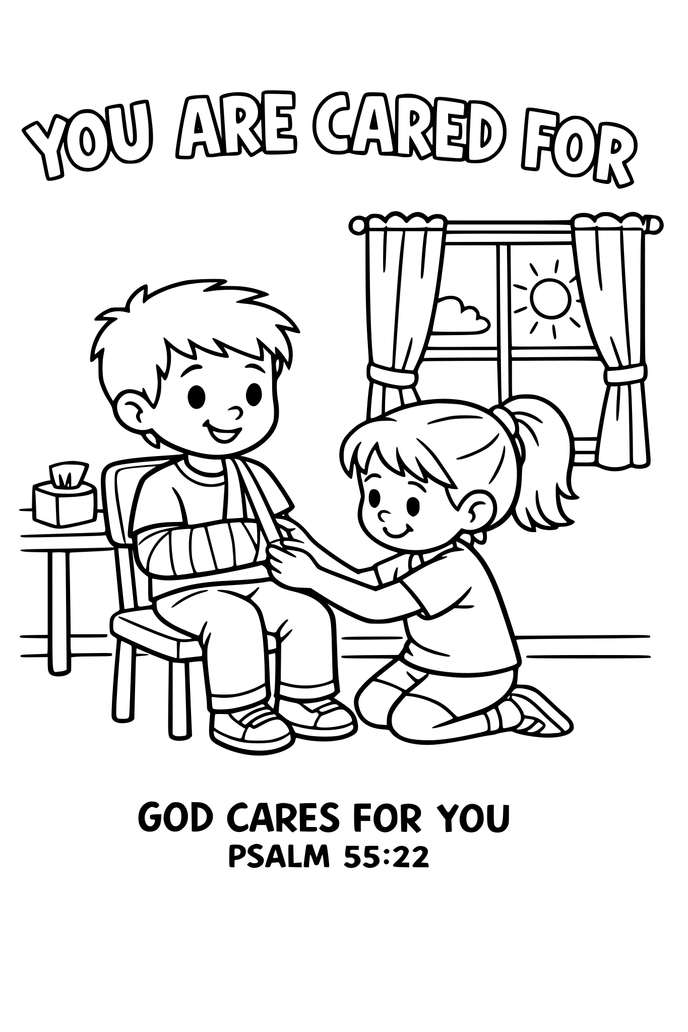 Black and white coloring page, simple kids line art, one chi