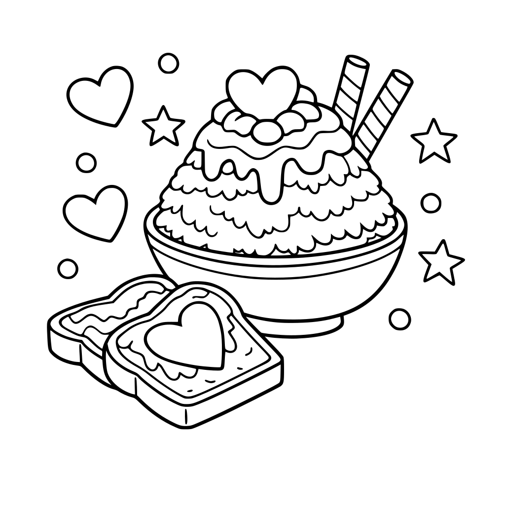 bingsu, toast, heart