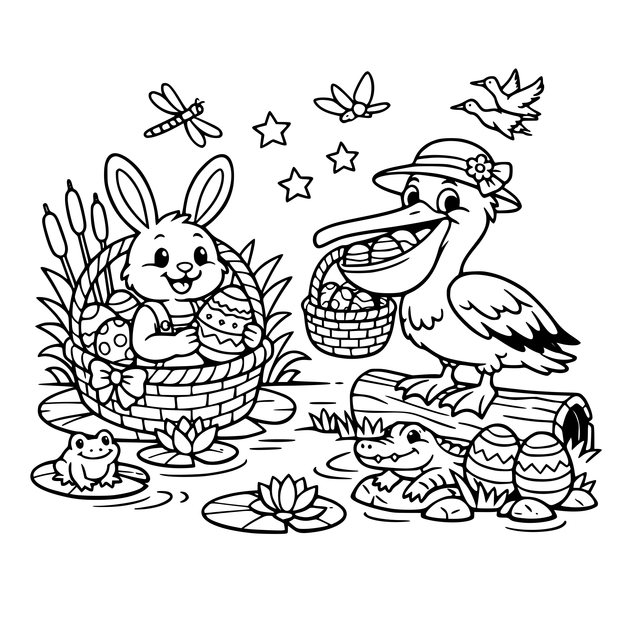 pelican and easter bunny adventures. a swamp easter.