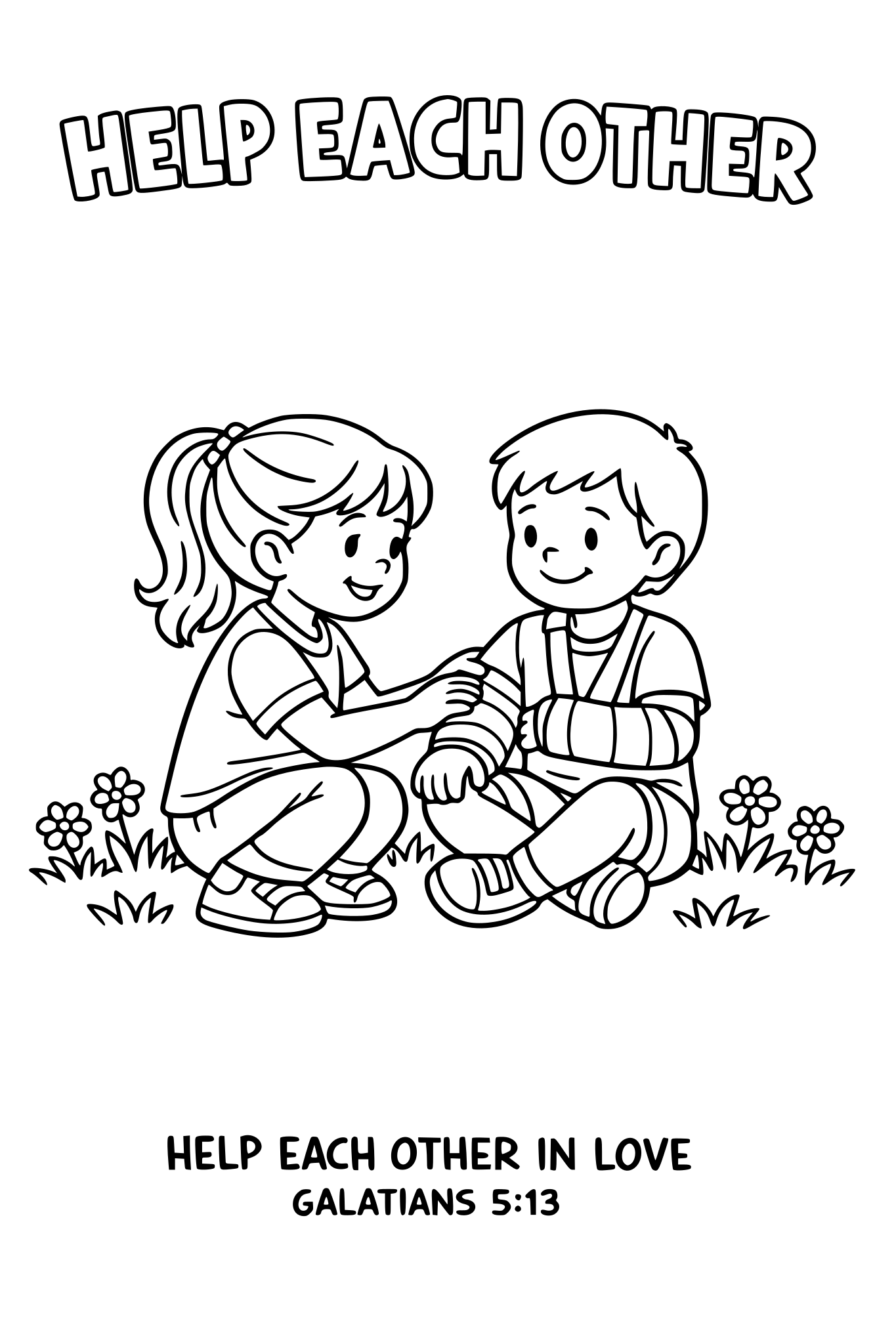 Black and white coloring page, simple kids line art, one His