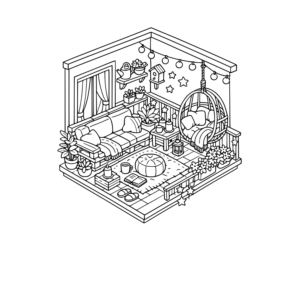 cute, cozy balcony. 3d isometric