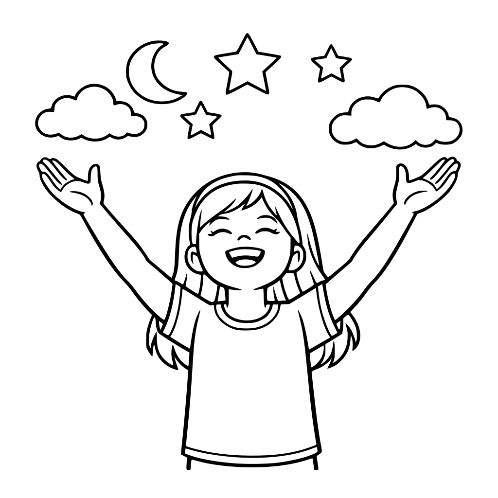 A girl praying outside raising her arms in the air