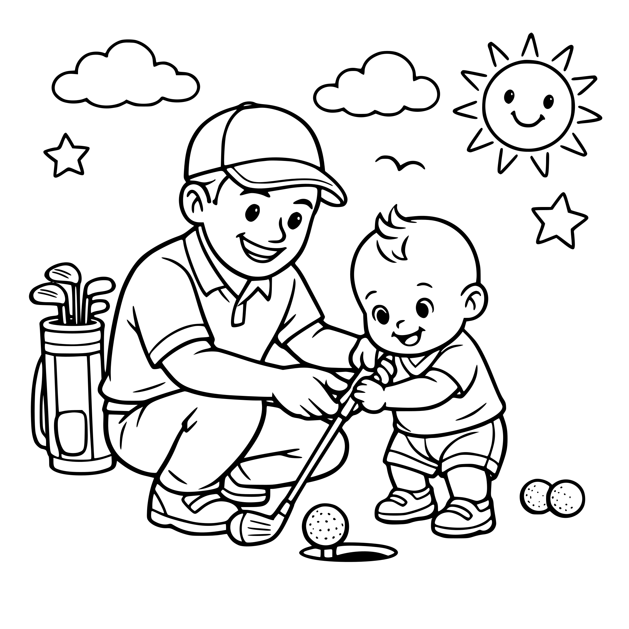 white baby with dad playing golf