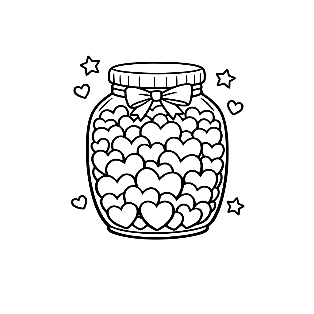 a candy jar filled with many hearts