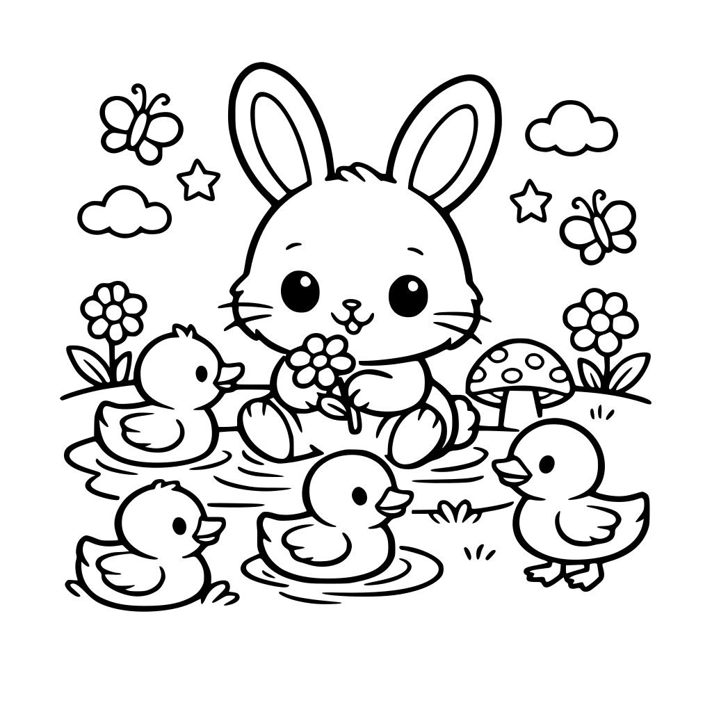 cute bunny and ducks