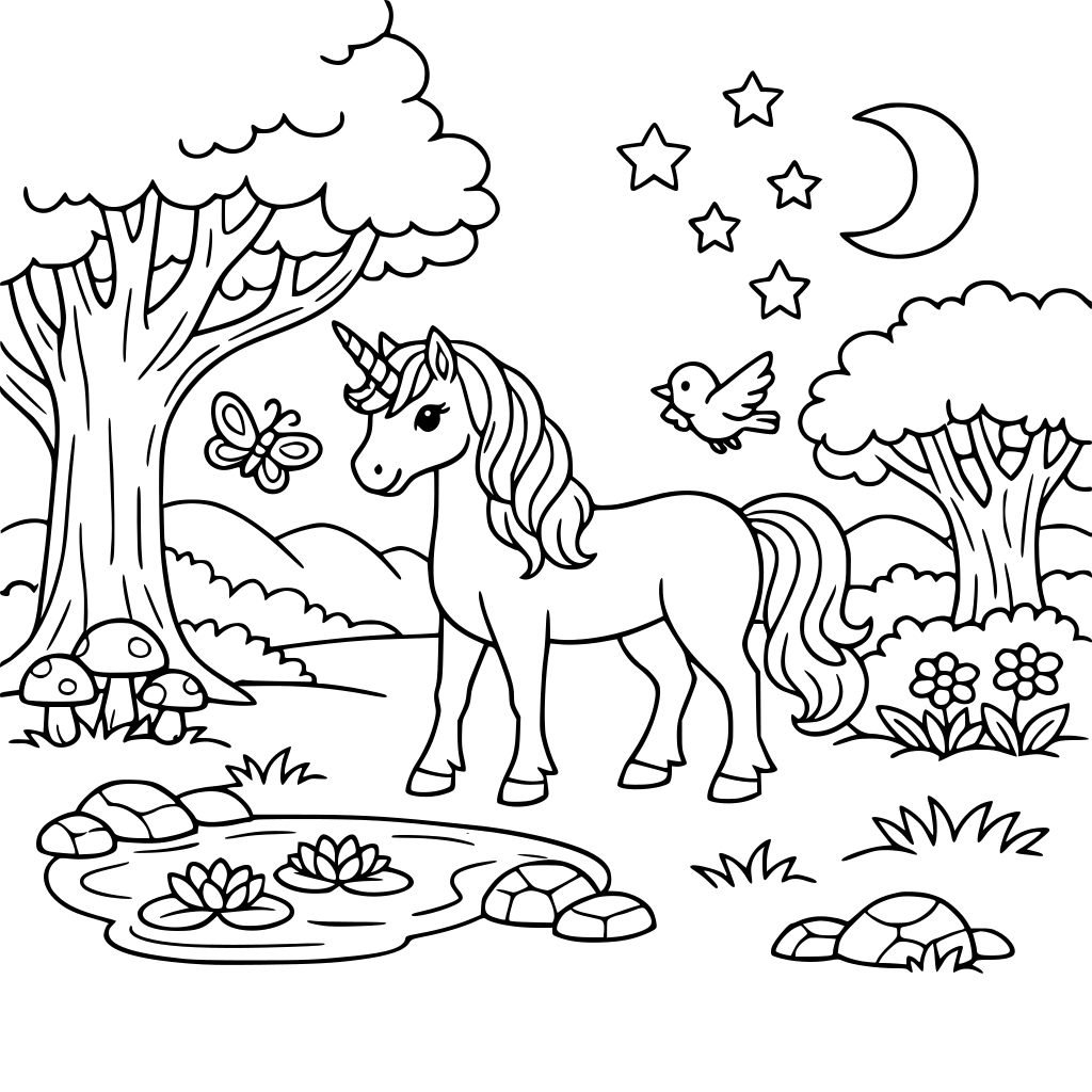 floresta com unicórnio