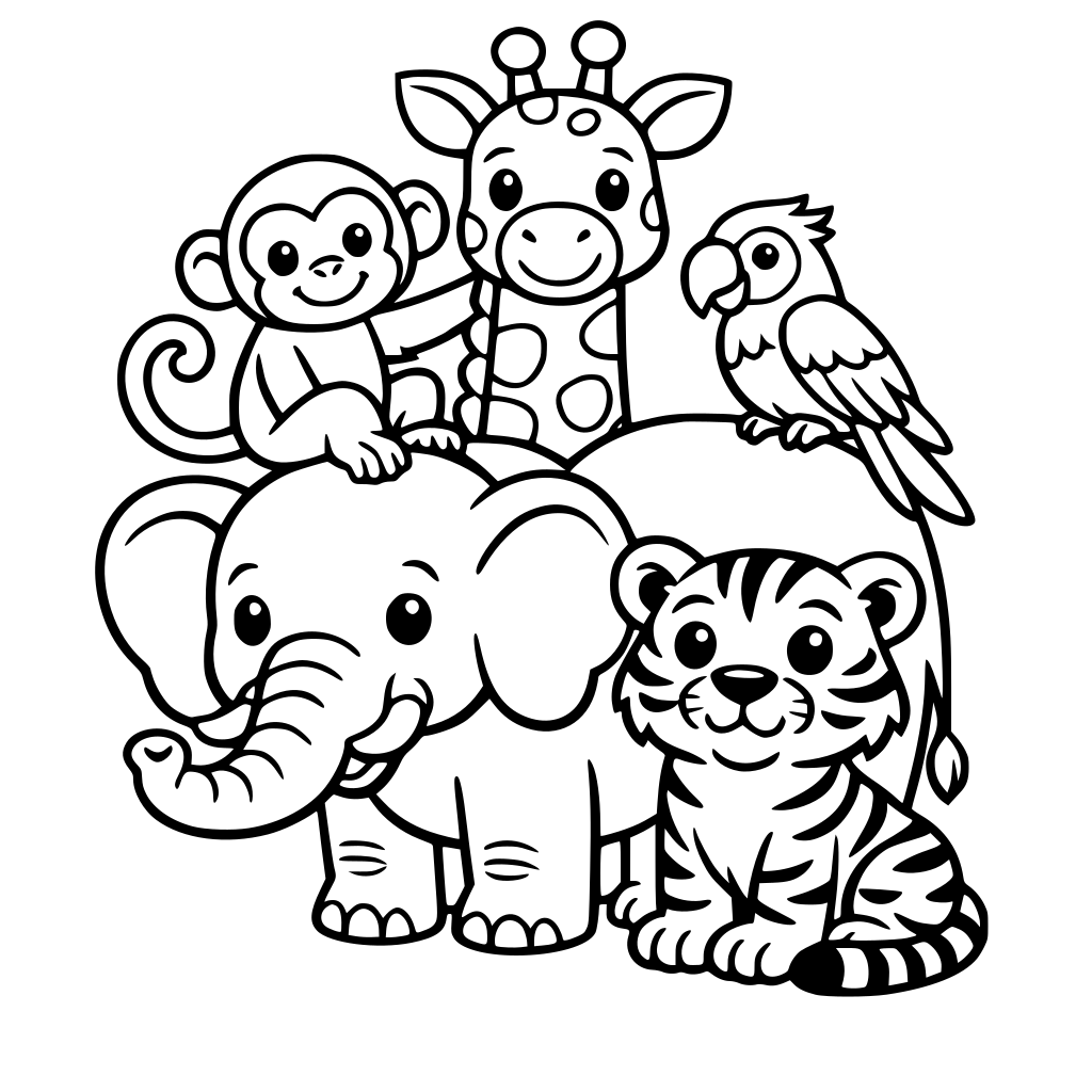 mono jirafa elefante tigre loro