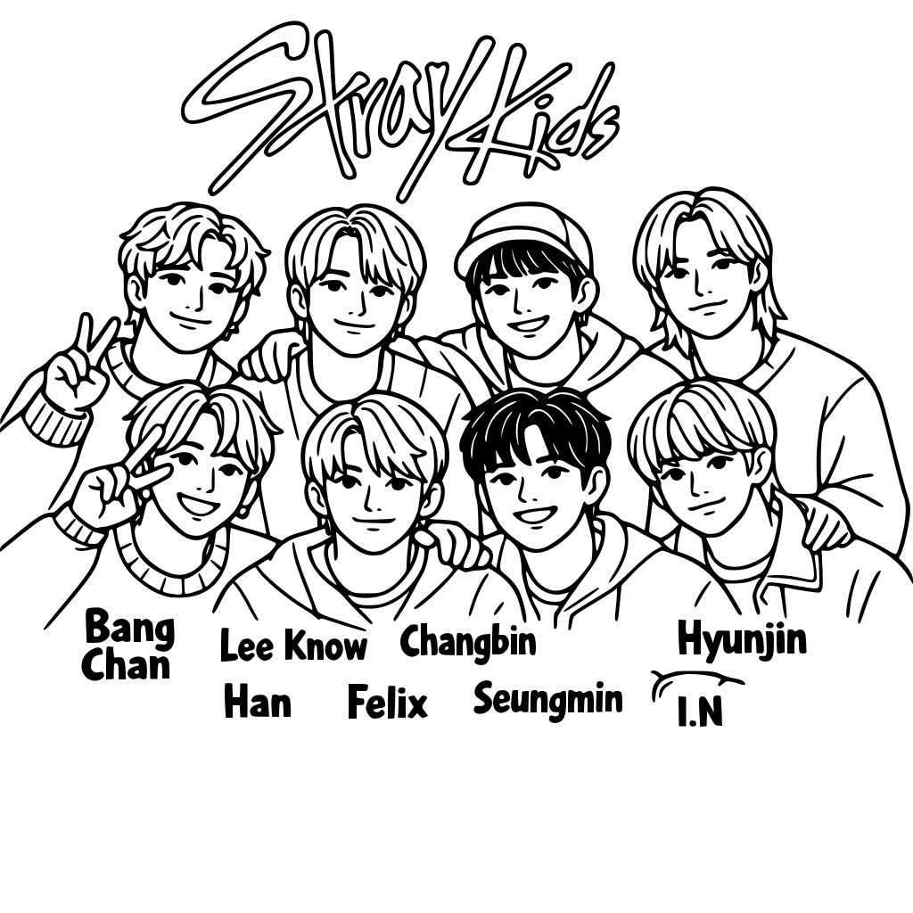Straykids all 8 members together with their names