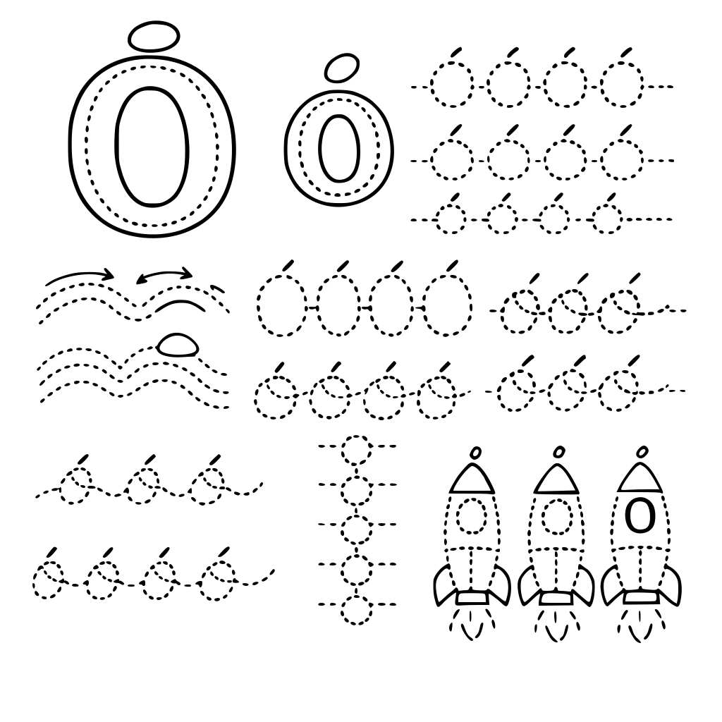 zrób całą listę ćwiczeń do litery Ó duże i ó małe różne ślaczki wykropkowane dzięki którym nauczymy pisać się literkę Ó i ó