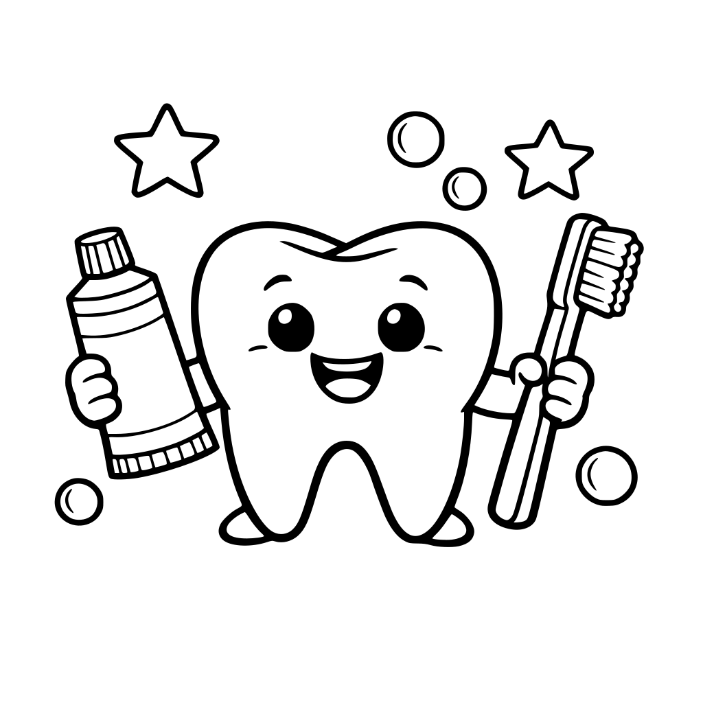 tooth holding a toothpaste and and toothbrush