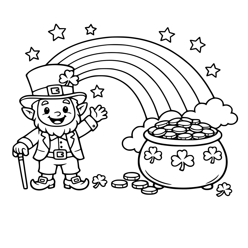 st. patrick's day leprechaun rainbow and pot of gold