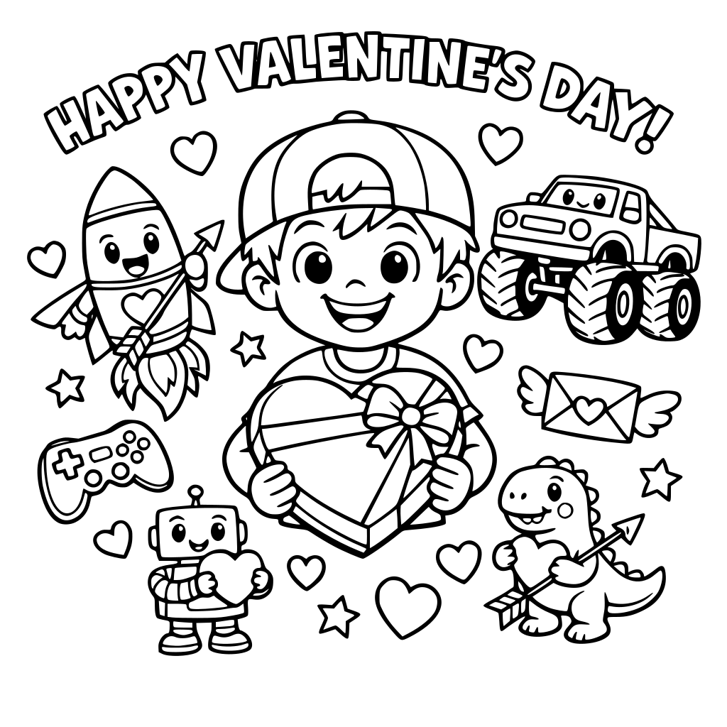 Valentines Day coloring for boys
