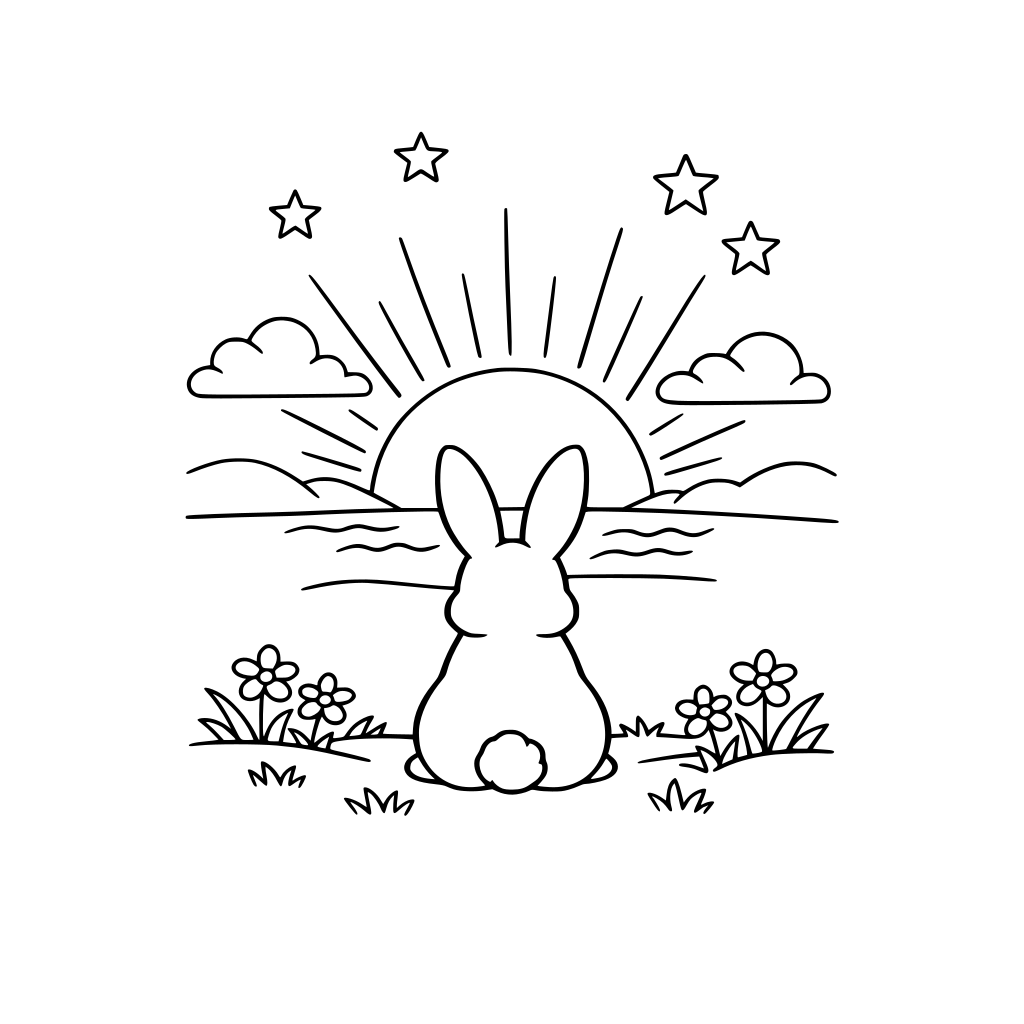 Lapin devant un coucher du soleil