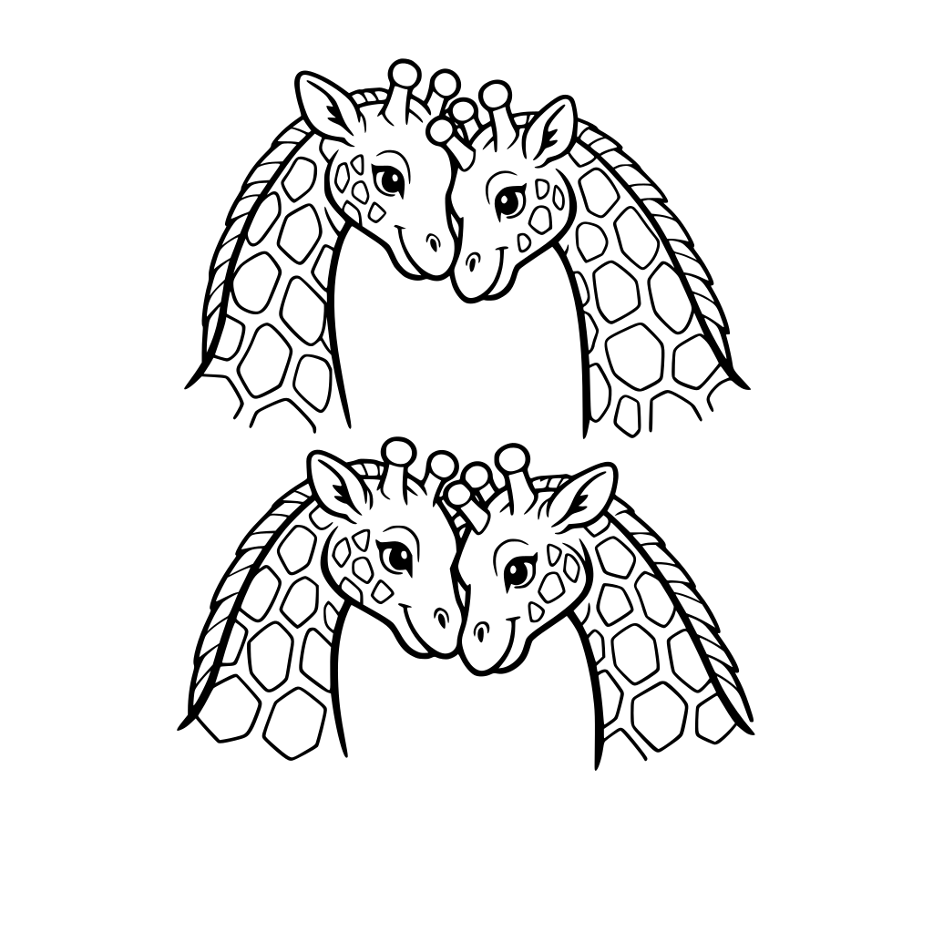 Two couple giraffes touching each other’s head