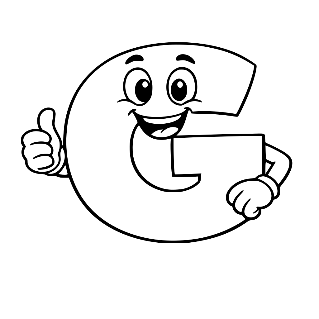 صورة كرتونية لحرف G الكبير بملامح مبتسمة