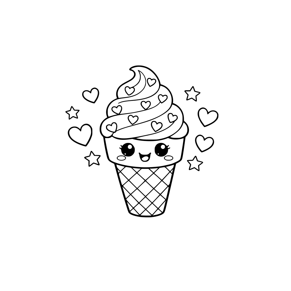 A smiling ice cream cone topped with heart sprinkles.