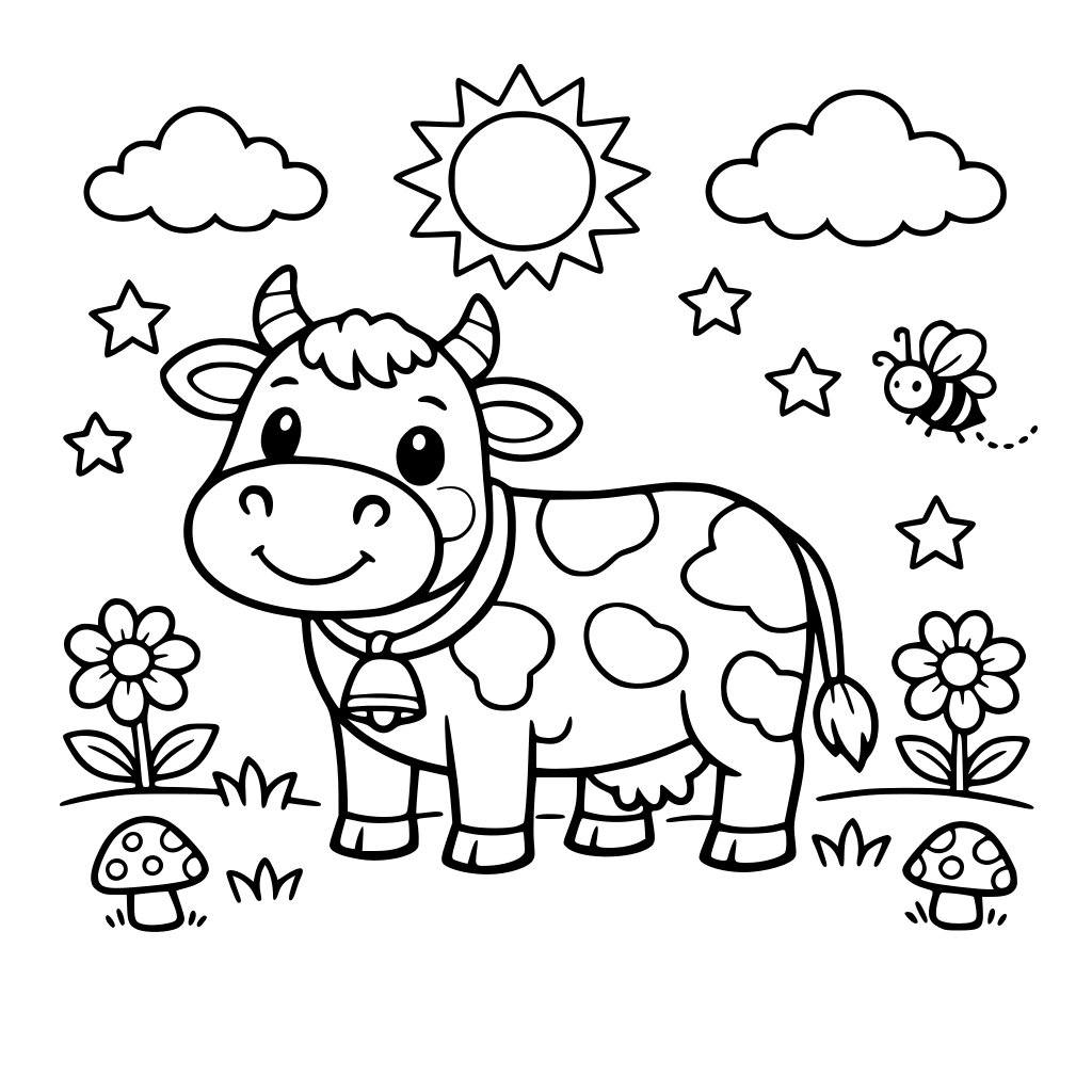 segno per bambini di una mucca da colorare