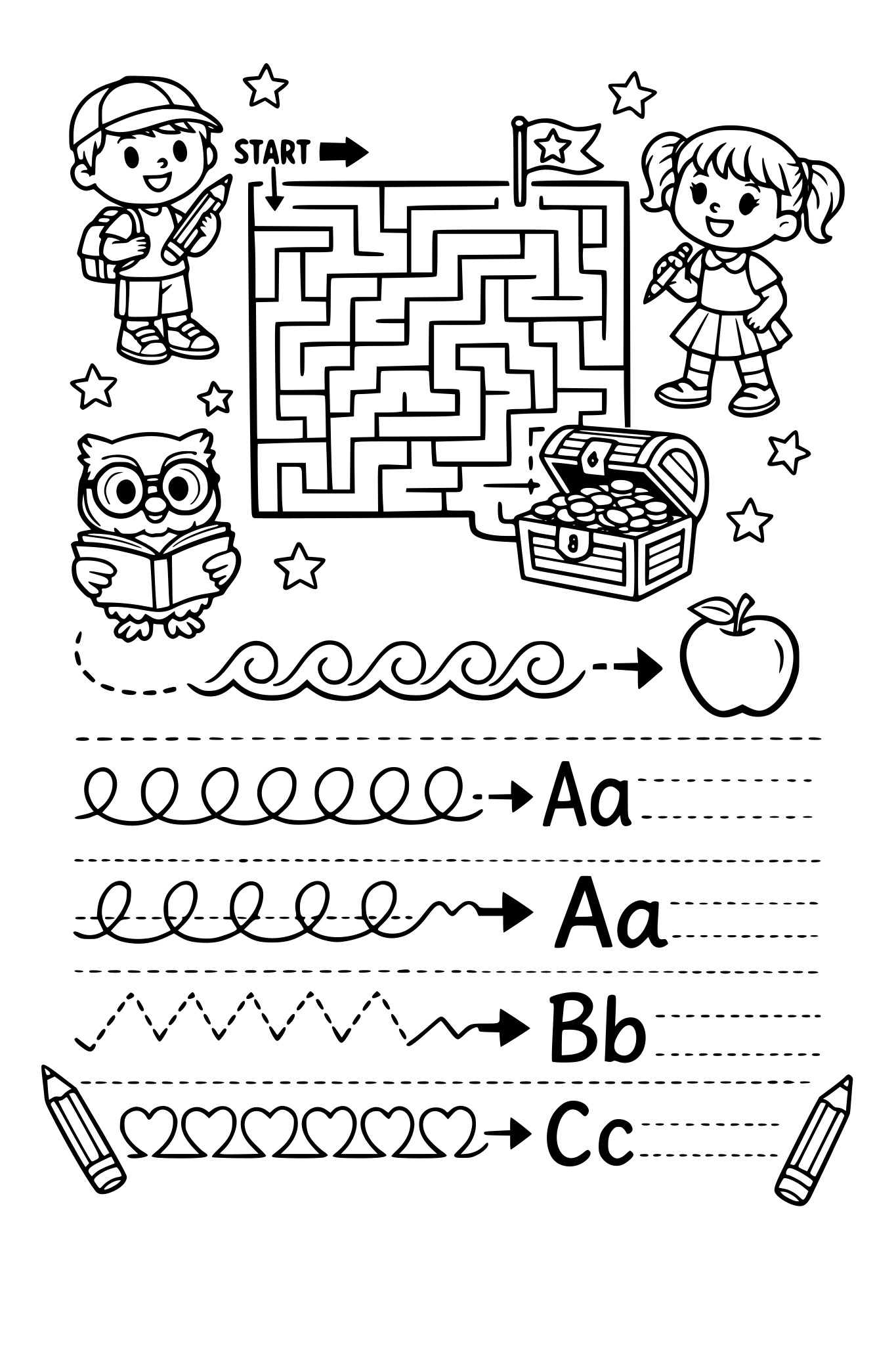 Zrób tylnią okładkę która będzie nawiązywać graficznie do rozwiązywania labirytów i nauki pisania literek po ślaczkach