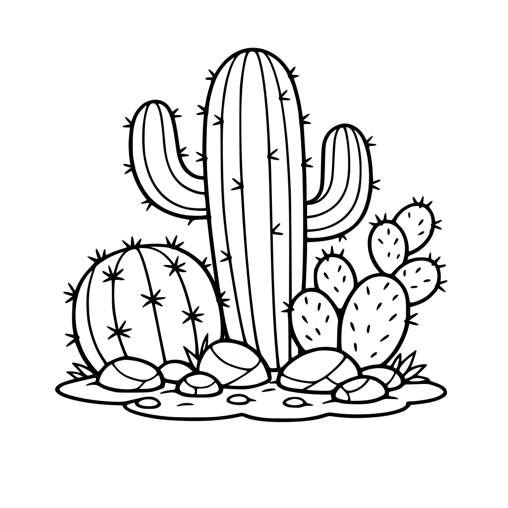 create a cactus for coloring with plain background
