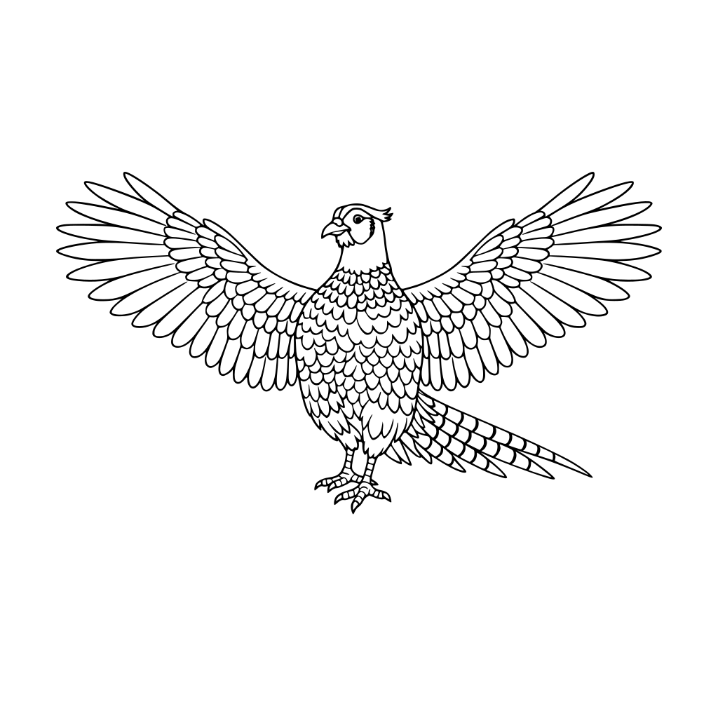 por favor dibuja un bonito faisán con las alas abiertas