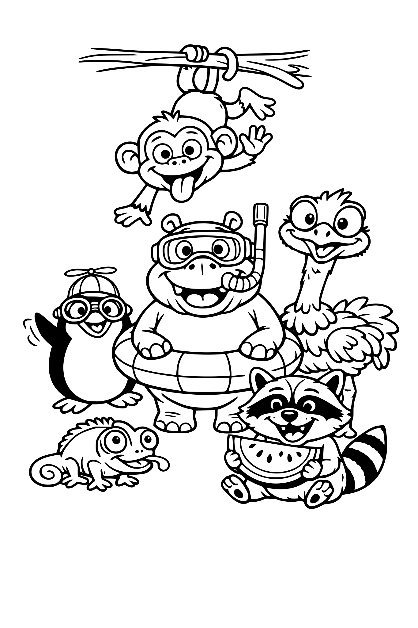 śmieszne zwierzęta tylni okładka do kolorowanki