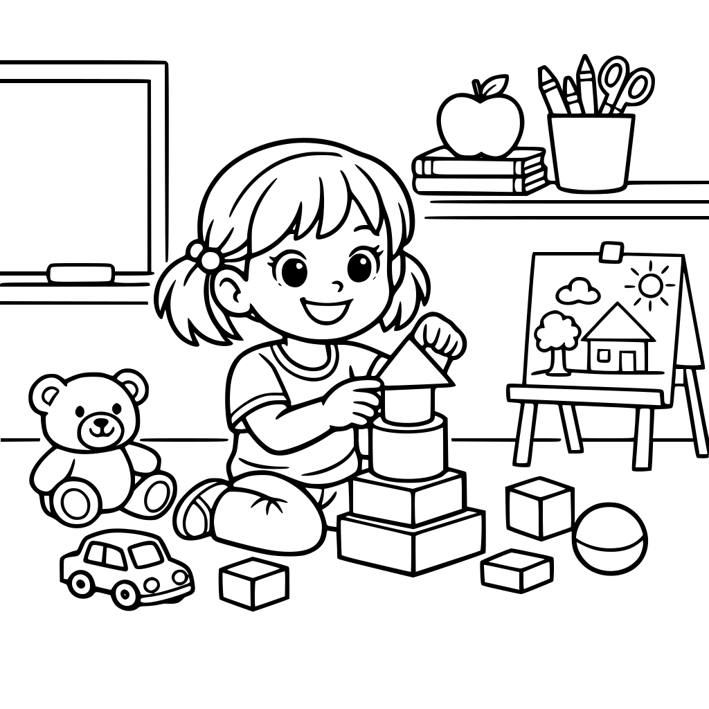 Niña de seis años jugando en clase