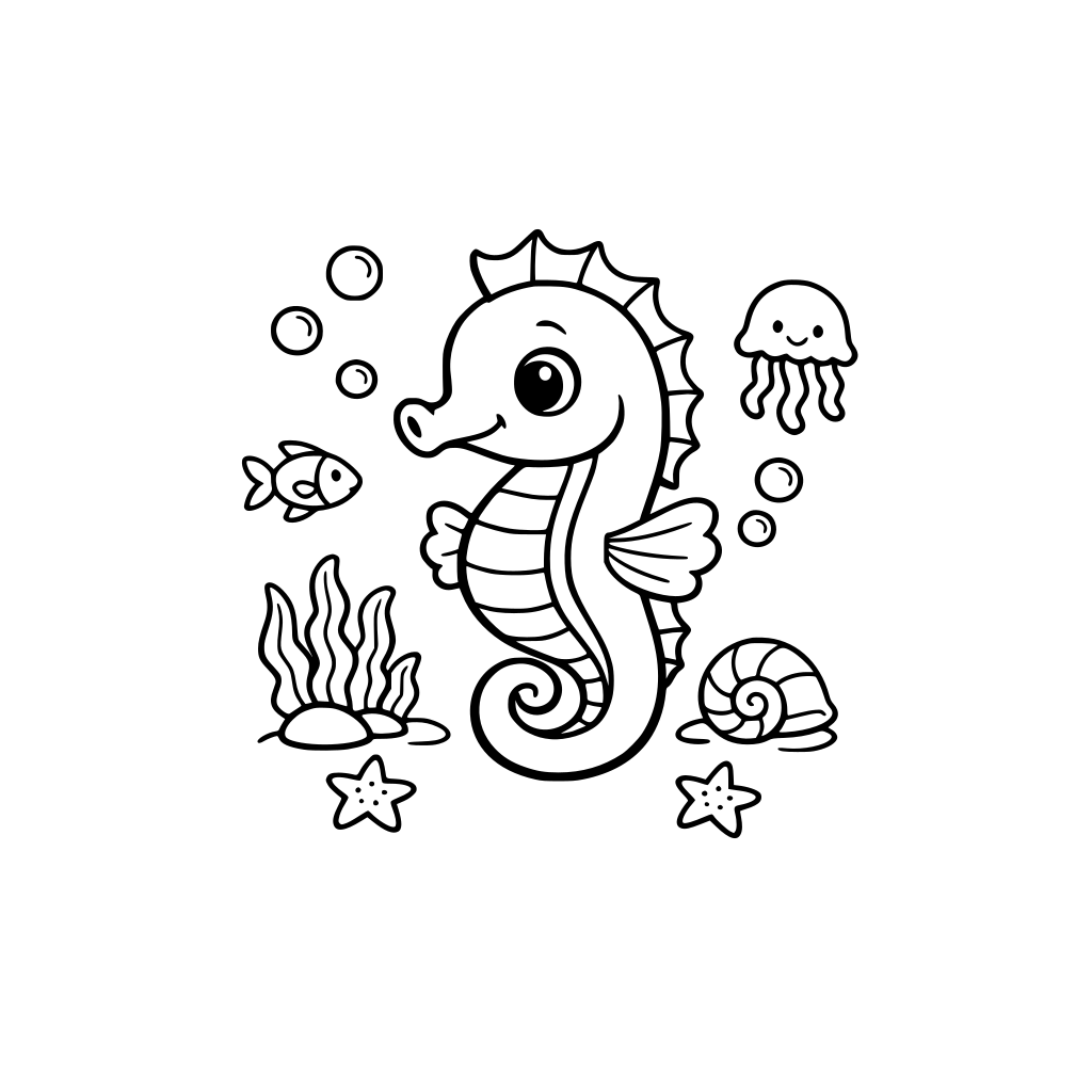 coloring page for small child of seahorse