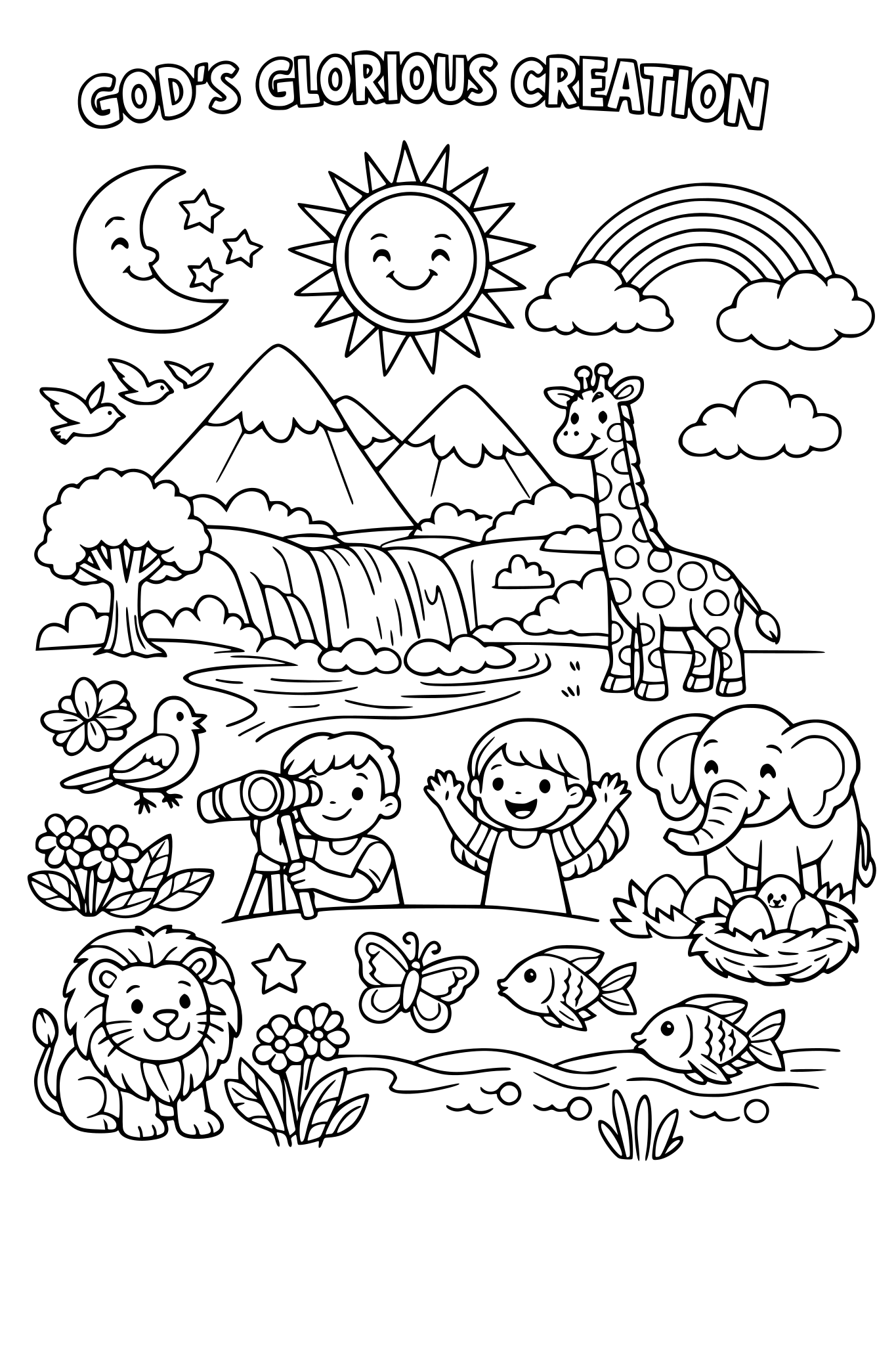 Create Kids coloring pages that showcase Gods glory and creativeness
