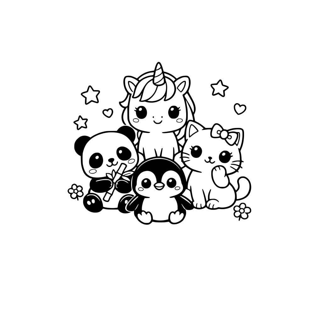 Cute animals in kawaii format