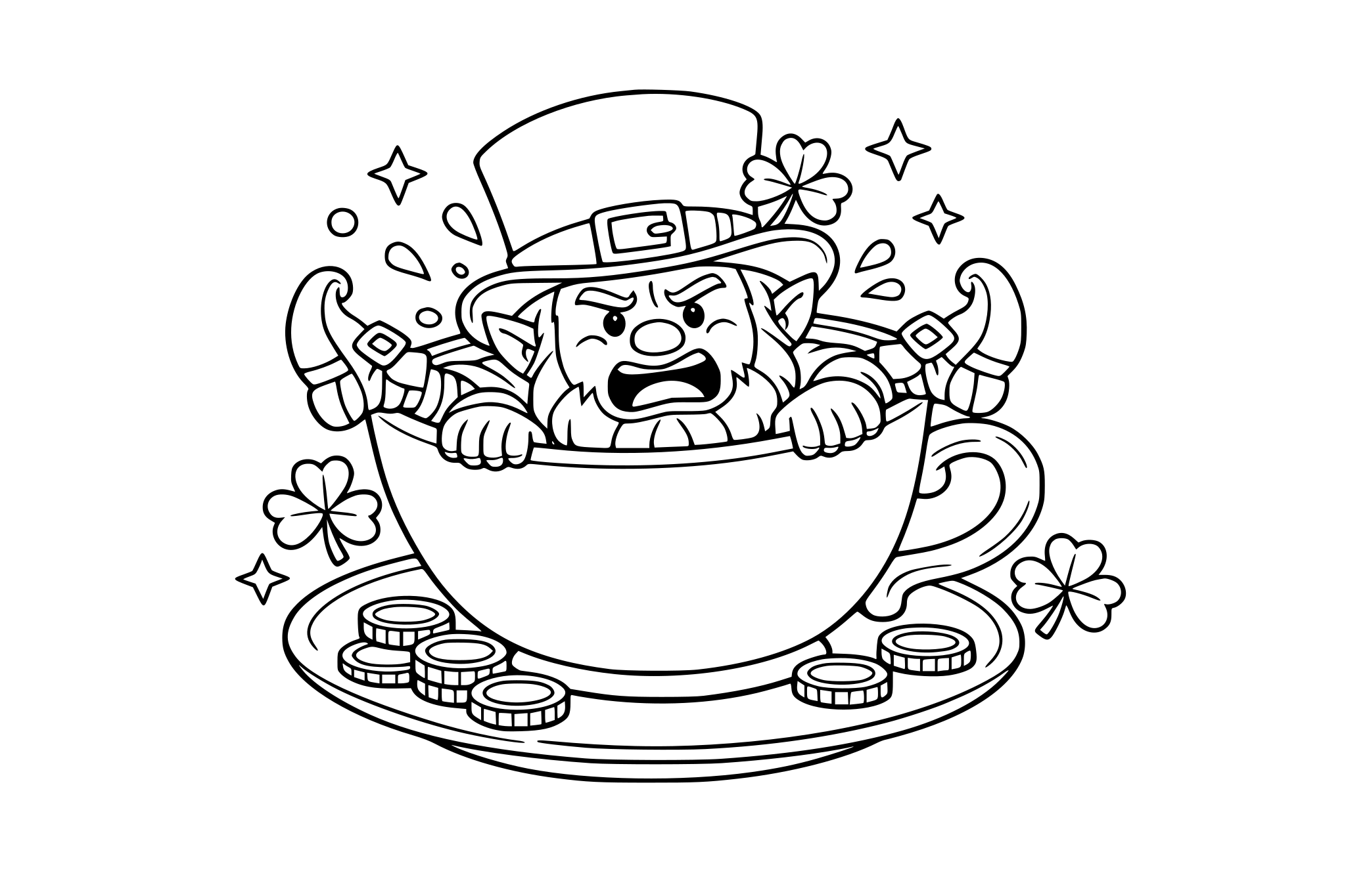 Leprechaun stuck inside a teacup