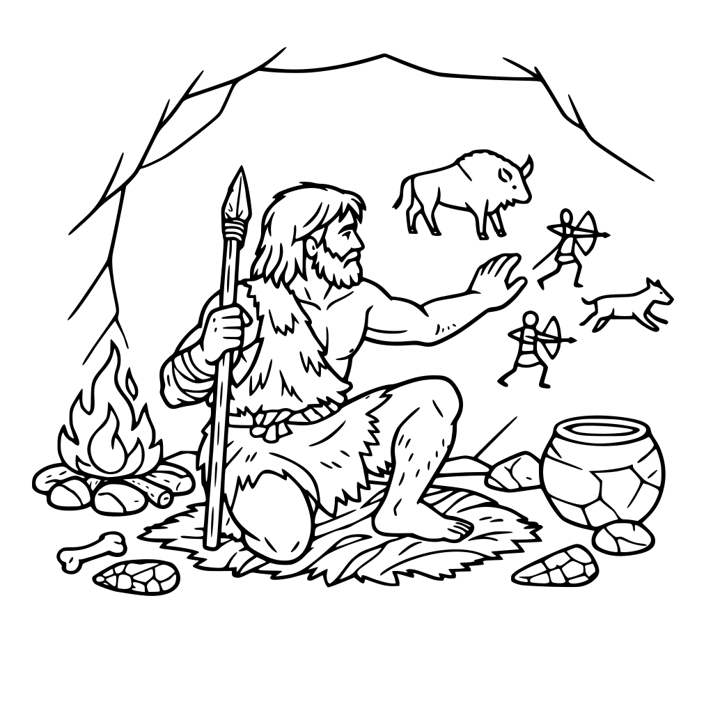 hombre prehistoria en una cueva