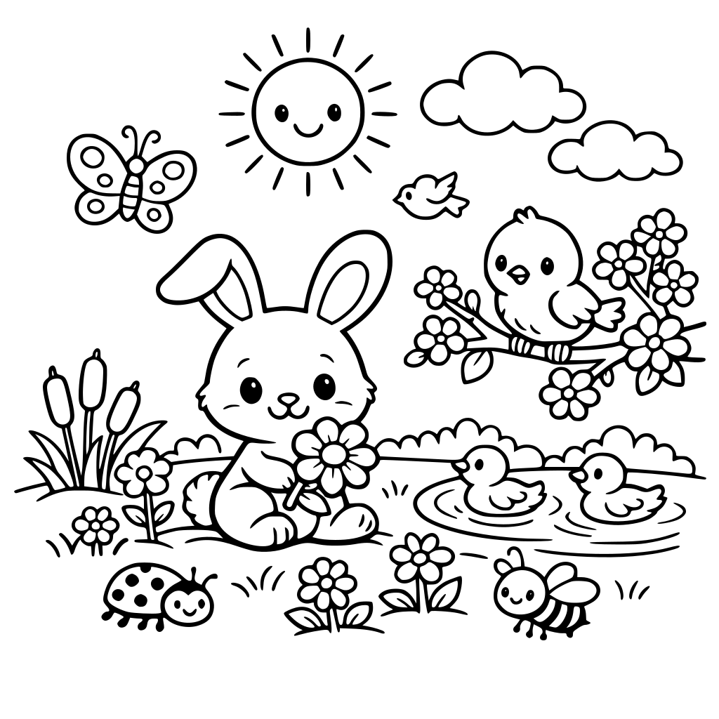 Ein Frühlingsbild mit viel Natur. Süß und kindgerecht.